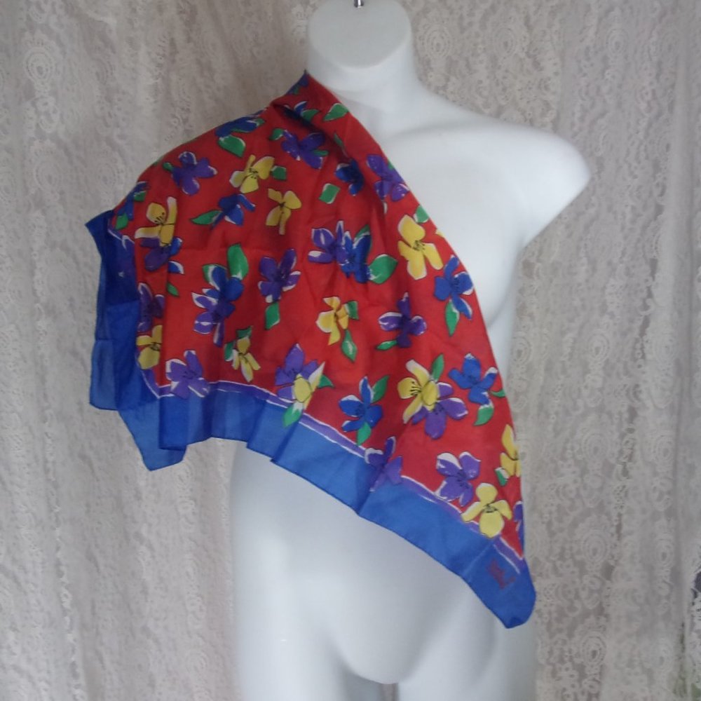 Sarah Coventry Square Scarf Floral Print Red Blue NWT
